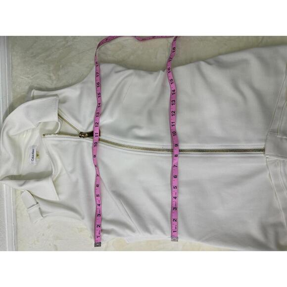 Calvin Klein White Moto Zip Dress Size 10 Sleeveless Belted Minimalist Chic - Picture 5 of 6